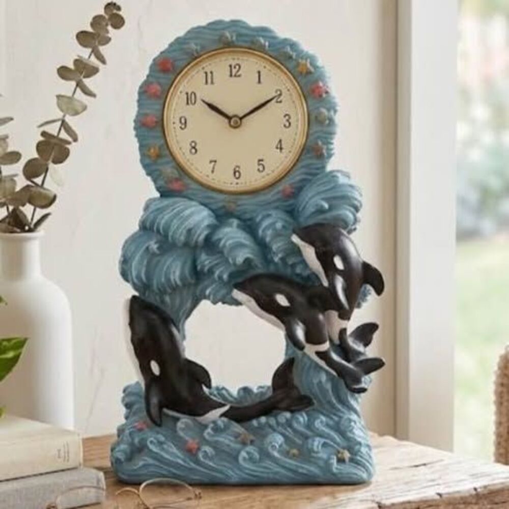 Vintage 90s Nautical Orca Killer Whale Resin Table Clock